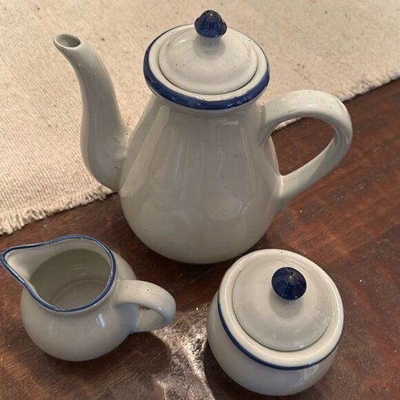 3 piece Beautiful blue and cream pottery tea set